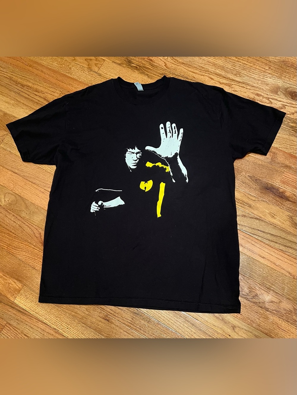 Black Graphic Short-Sleeve Men's Tee with Yellow Accent